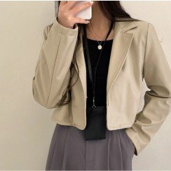 PU Leather Black Notch Collar Jackets