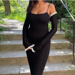 Patchwork Black Long Sleeve Outerwear Tops