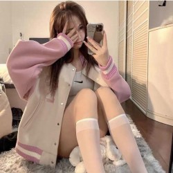  Preppy Casual Women's Contrast Color Baseball Uniform