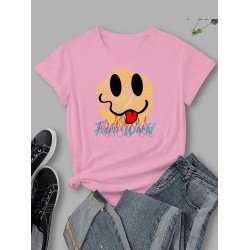 Streewear White Smile Face Graphic Tops Streewear White Smile Face Graphic Tops