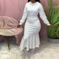 Casual White Ruffle Hooded Collar Maxi Dress