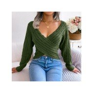 Sexy V Neck Solid Long Sleeve Cropped Sweaters