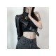 Imitation Leather One Shoulder Black Tops