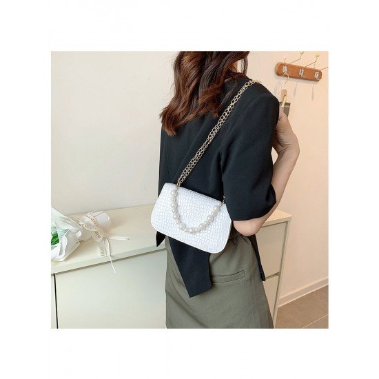  2024 Niche Crocodile Print Faux Pearl Shoulder Bag