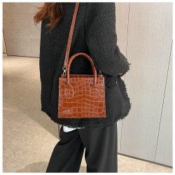  Stone Pattern PU Solid Ladies Shoulder Handbag