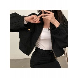 2024 Street Style Pure Color Zipper Short Denim Jacket  2024 Street Style Pure Color Zipper Short Denim Jacket