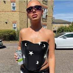  Street Style Star Printed Backless Sleeveless Crop Vest