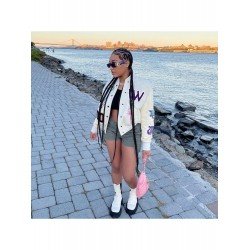 White Patchwork Pattern Trendy Women Baseball Jackets White Patchwork Pattern Trendy Women Baseball Jackets