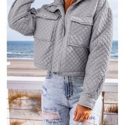 Rhombus Lattice Pockets Black Jacket Coats