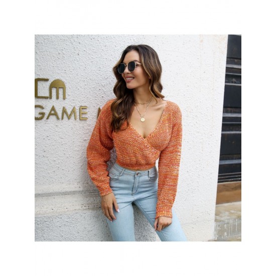  2024 Pure Color V-Neck Women's Navel Sweater