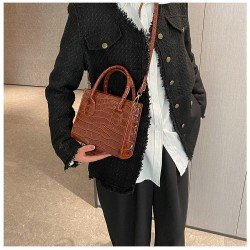  Stone Pattern PU Solid Ladies Shoulder Handbag