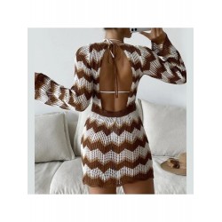 2024 Backless Contrast Color Lace Up Sweater Dress  2024 Backless Contrast Color Lace Up Sweater Dress
