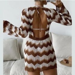  2024 Backless Contrast Color Lace Up Sweater Dress