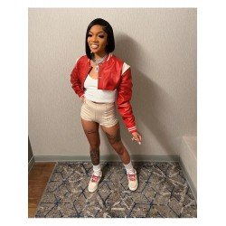 Women Black Patchwork Crop Baseball Coats Women Black Patchwork Crop Baseball Coats