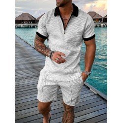 Fashion Zipper Contrast Color Printing Men's Short Suit Fashion Zipper Contrast Color Printing Men's Short Suit
