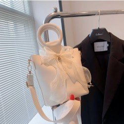  PU Bow Pure Color Bucket Bag For Women