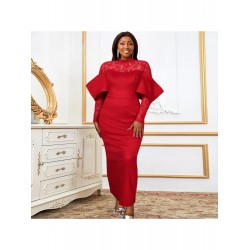 2024 Red Lace Patchwork Women's Party Dress  2024 Red Lace Patchwork Women's Party Dress