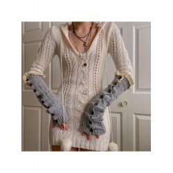 Cute White Hooded Collar Sweater Mini Dress Cute White Hooded Collar Sweater Mini Dress