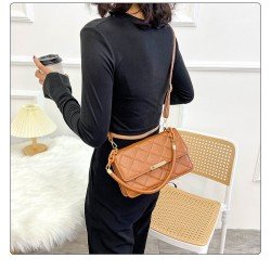  PU Rhombus Lattice Pure Color Women's Satchels