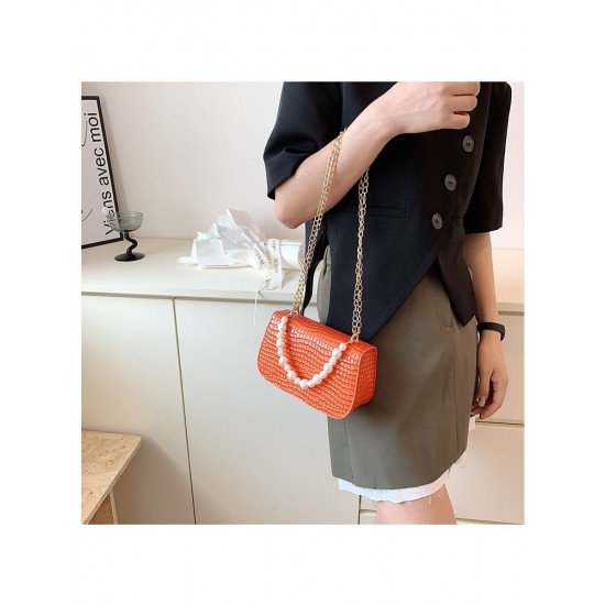  2024 Niche Crocodile Print Faux Pearl Shoulder Bag