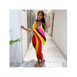 Color Blocking Low Cut Sleeveless Maxi Dresses Color Blocking Low Cut Sleeveless Maxi Dresses