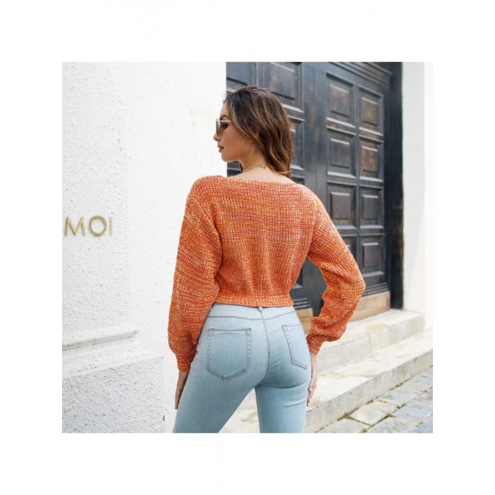  2024 Pure Color V-Neck Women's Navel Sweater