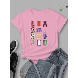 Letter Printed Black Casual T Shirts For Women Letter Printed Black Casual T Shirts For Women