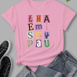 Letter Printed Black Casual T Shirts For Women