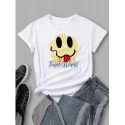 Streewear White Smile Face Graphic Tops Streewear White Smile Face Graphic Tops