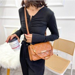  PU Rhombus Lattice Pure Color Women's Satchels
