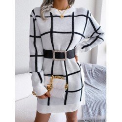 Casual Contrast Color Long Sleeve Sweater Dress Casual Contrast Color Long Sleeve Sweater Dress