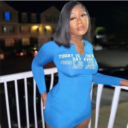 Letter Printed V Neck Long Sleeve Mini Dress
