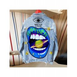 Street Black Lip Printed Denim Jackets Women Street Black Lip Printed Denim Jackets Women
