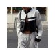  2024 PU Contrast Color Women's Long Sleeve Jacket
