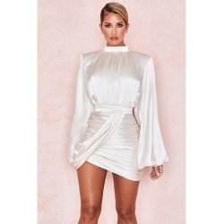 Pure Color Irregular Lantern Sleeve Hip Dress  Pure Color Irregular Lantern Sleeve Hip Dress