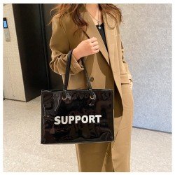 Black Letter PU Shoulder Tote Bags