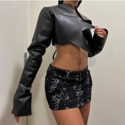 Fashion PU Irregular Pure Color Women's Jacket
