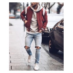 Preppy Striped Men's Long Sleeve Baseball Jacket  Preppy Striped Men's Long Sleeve Baseball Jacket