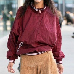 Street Loose Red Ladies Tops