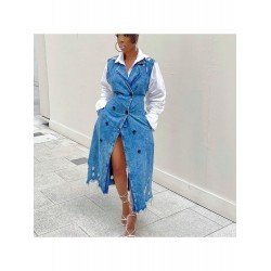 Notch Collar Ripped Sleeveless Jacket Coats Notch Collar Ripped Sleeveless Jacket Coats