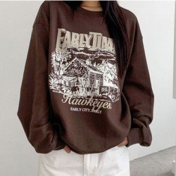 Vintage Loose Printed Crew Neck Sweatshirts