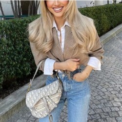  Autumn Fashion Button Plaid Long Sleeve Jacket