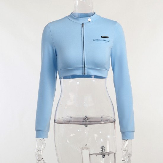  2024 Pure Color Zipper Crop T-shirt