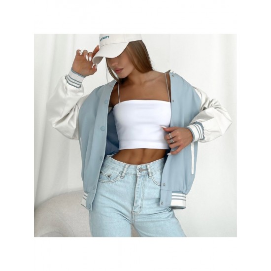  2024 Casual Contrast Color Women's Baseball Jacket