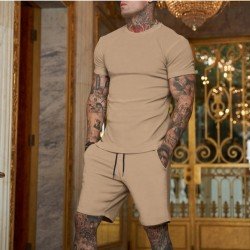  Pure Color Top And Pocket Shorts Men's Casual Suits