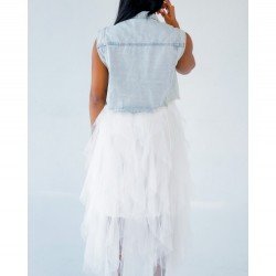 Faux-Pearls Rhinestone Sleeveless Denim Jackets For Women