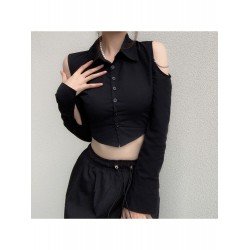Cold Sleeve Black Cropped Blouse For Ladies  Cold Sleeve Black Cropped Blouse For Ladies
