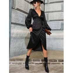 Tie Wrap Jacquard Weave Lantern Sleeve Dresses Tie Wrap Jacquard Weave Lantern Sleeve Dresses