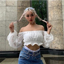 Lantern Sleeve Off The Shoulder White Latest Blouse