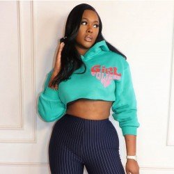 Street Printed Cropped Hooded Tops For Women